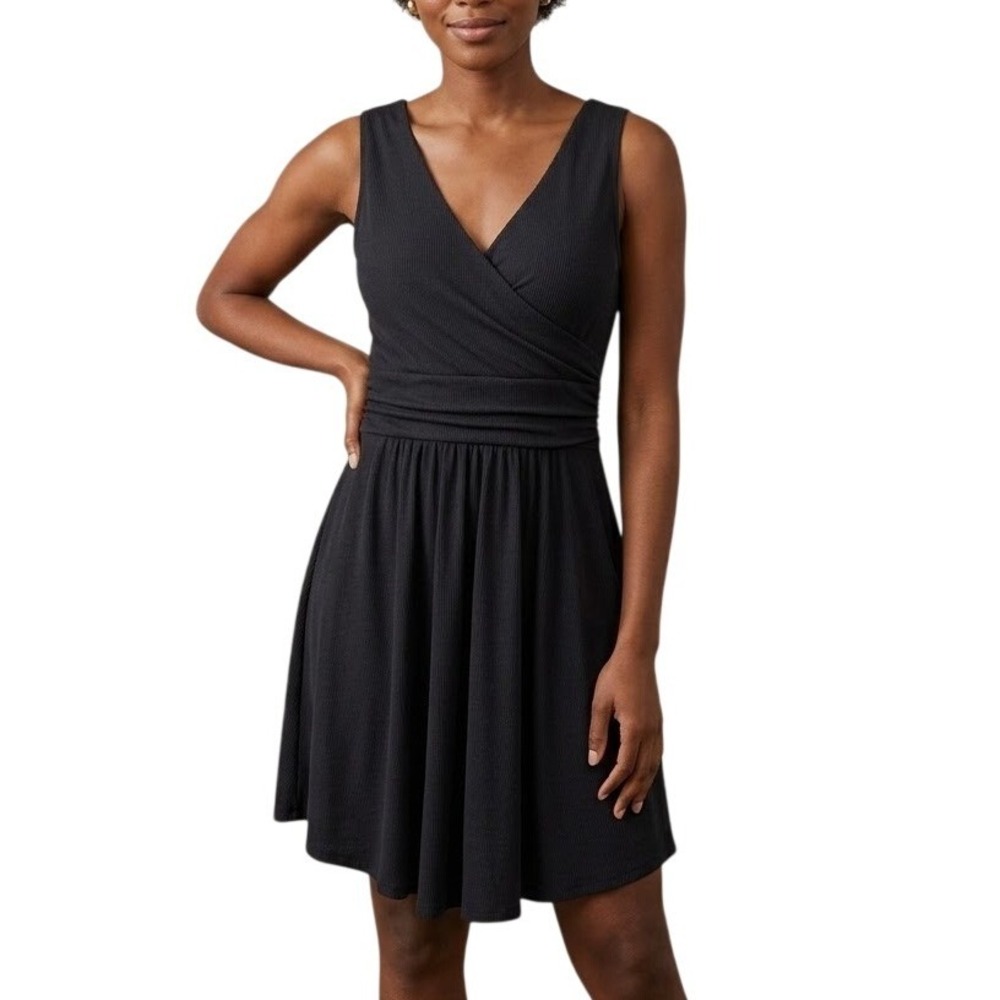 Maeve Anthropologie Charcoal Ribbed Wrap Dress Sz M Slub Knit Stretch Minimalist